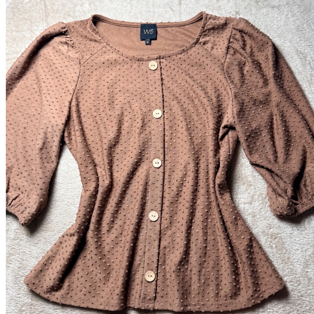 W5 Anthropology Swiss Dot Puff Sleeves Peplum Top Med Balletcore Softcore